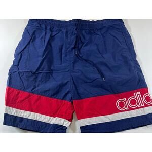 Vintage Adidas Men's Navy Blue Red and White Swim Shorts